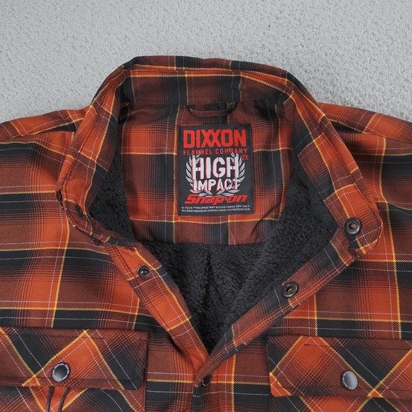 Dixxon Snap-on High Impact Jacket Mens 2XL Orange Black Plaid Sherpa Lined - Picture 7 of 16
